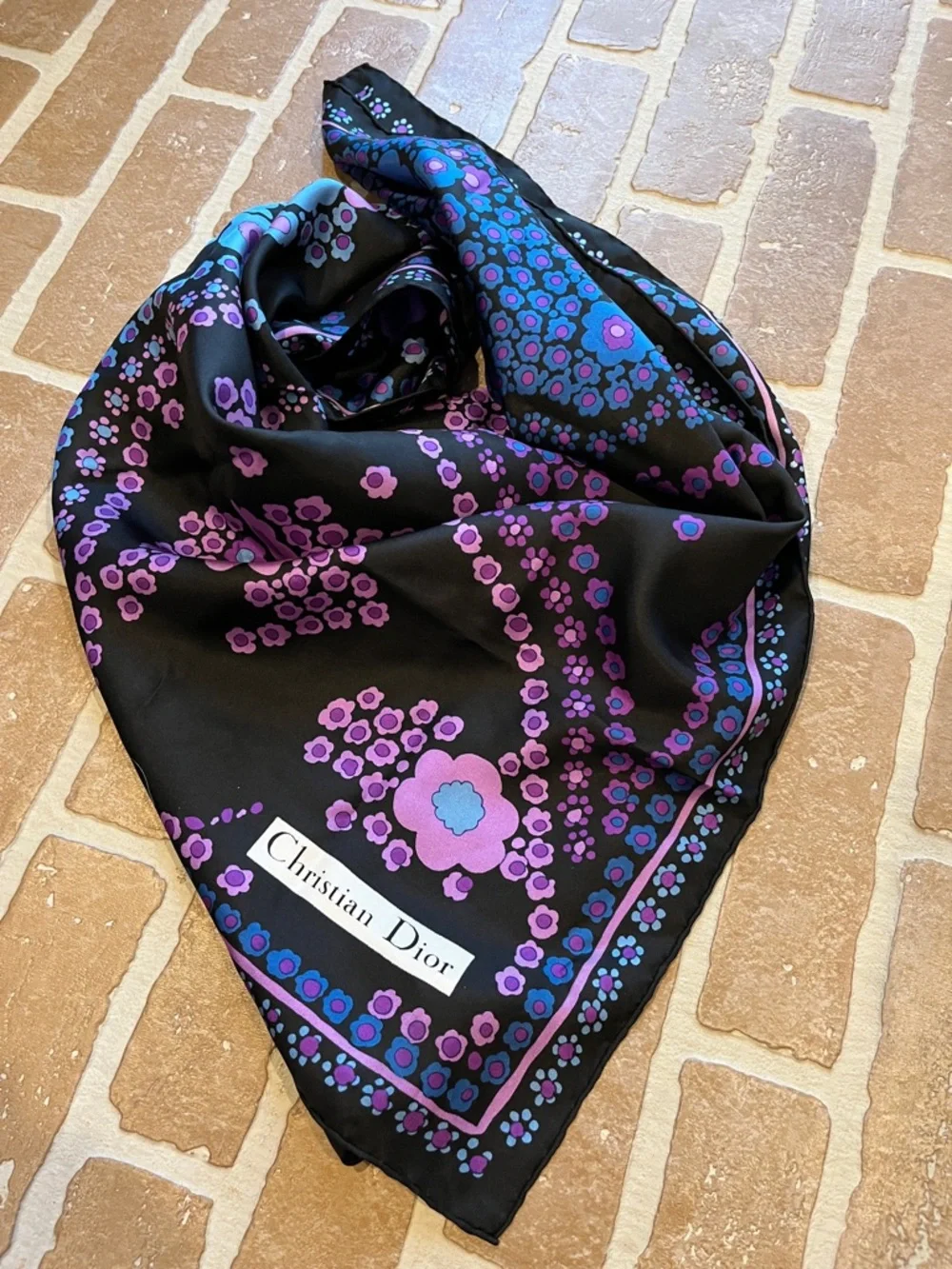 Christian Dior silk scarf Blue Purple vintage